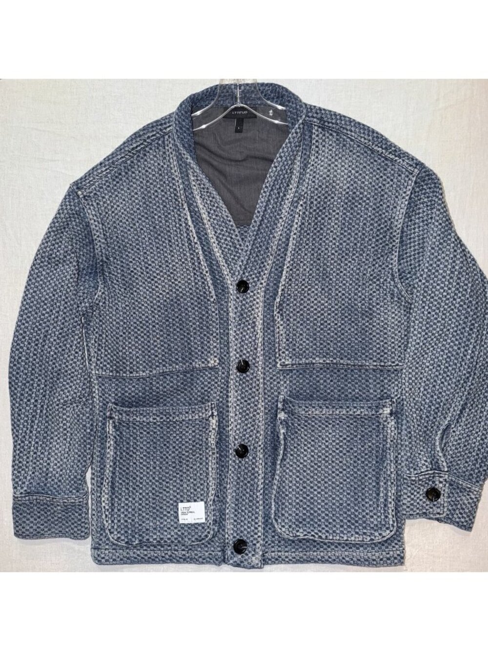 i.TTiTUD Blue Acid Wash Chore Jacket Mens L Waffle Knit Streetwear Utility Cargo